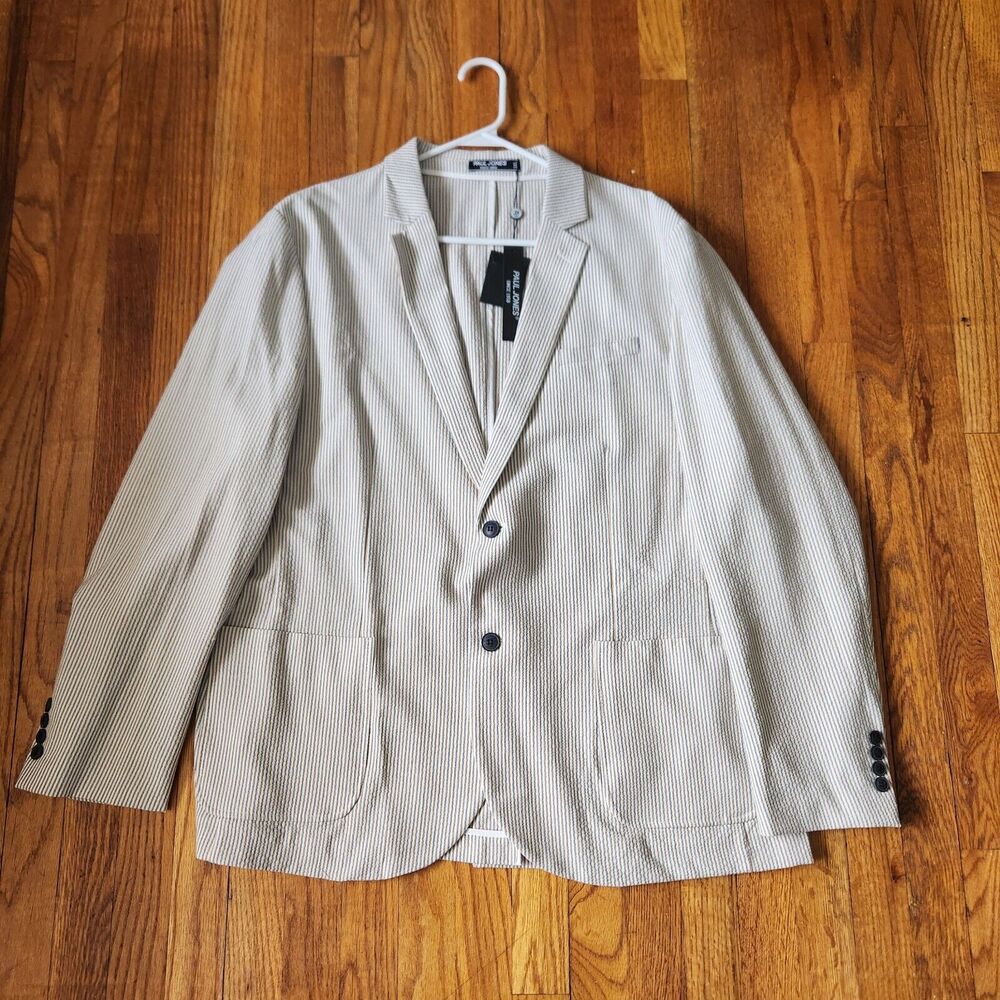 Paul Jones Blazer Mens 2 Extra Large Striped Seersucker Sport Coat 2 Button